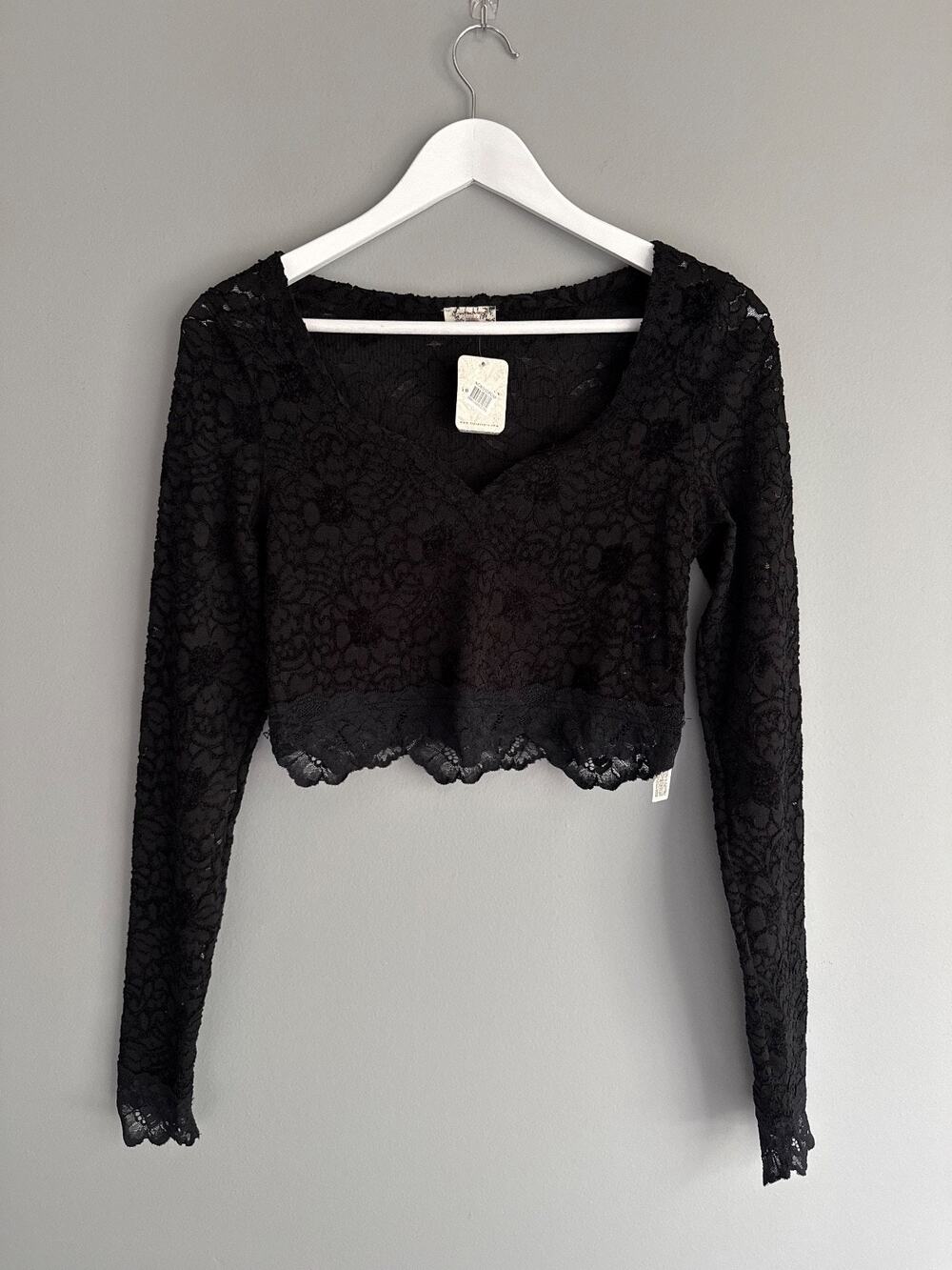 Free People NWT Black Lace Crop Top Women S Coquette Romantic Balletcore